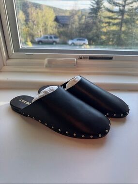 Steve Madden Black Leather Studded Slide Mules
